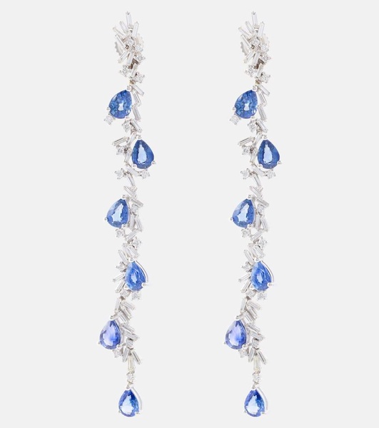 18kt white gold drop earrings with diamonds and sapphires