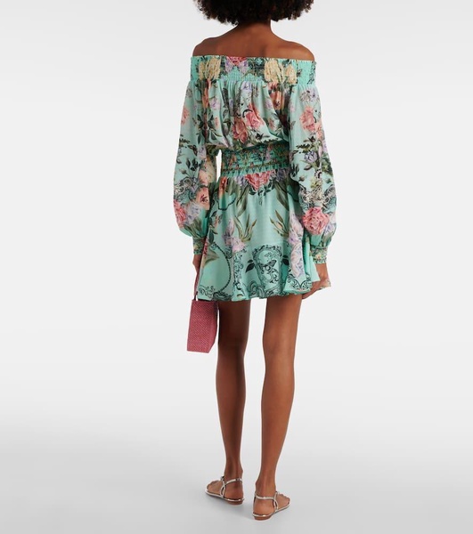 Floral off-shoulder silk minidress