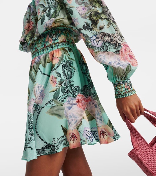 Floral off-shoulder silk minidress