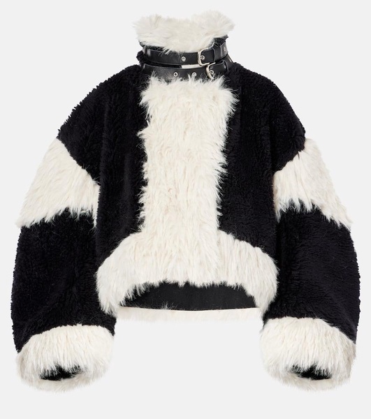 Oversized faux fur-trimmed wool jacket