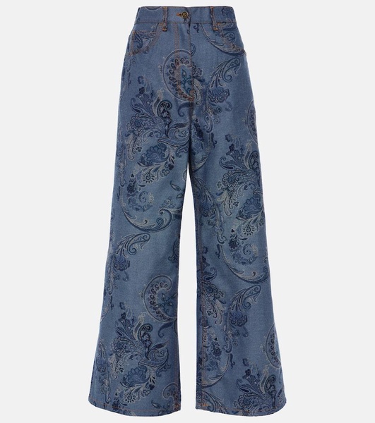 Paisley jacquard wide-leg jeans