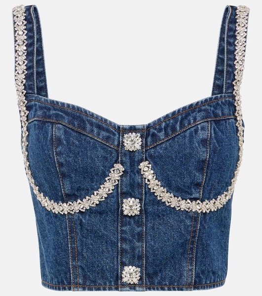 Embellished denim crop top