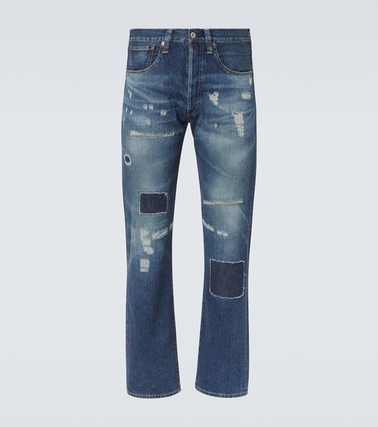 Distressed straight jeans