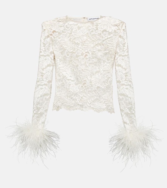 Feather-trimmed lace top