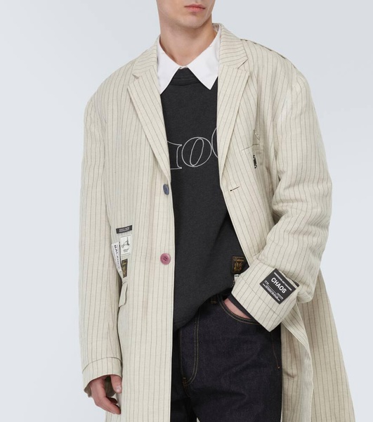 Appliqué pinstripe wool and linen coat