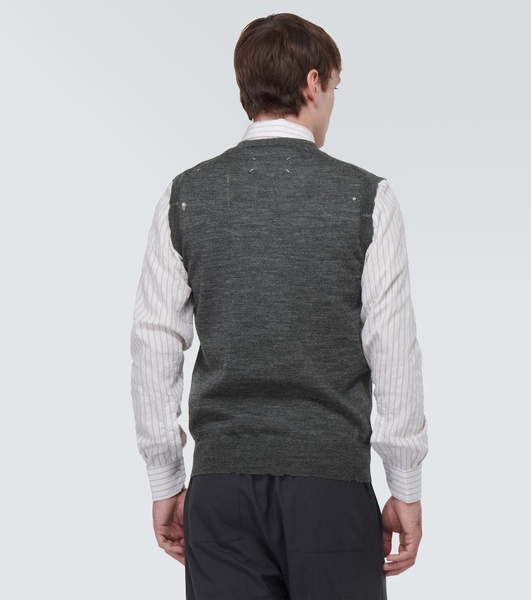 Printed distressed wool sweater vest