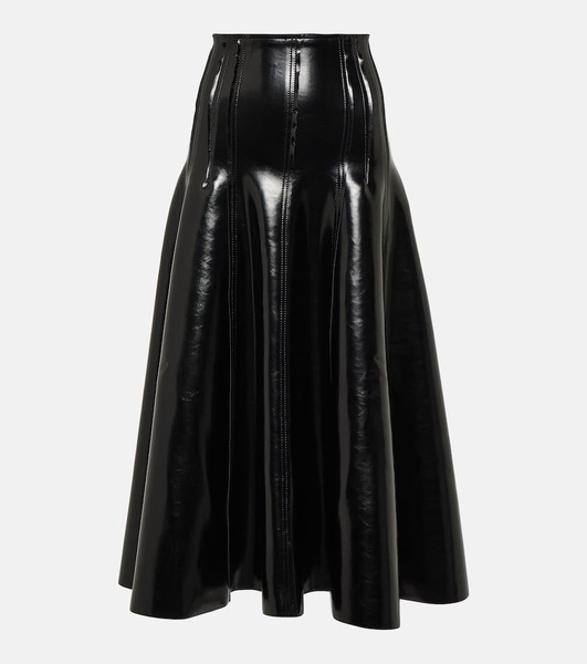 Faux patent leather midi skirt