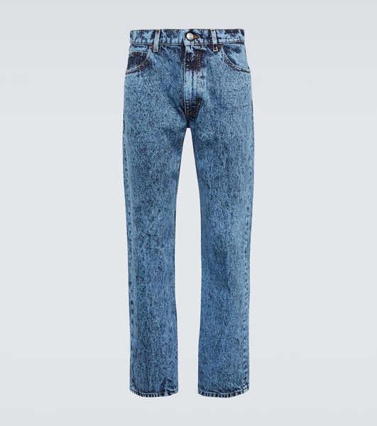 Leather-trimmed straight jeans