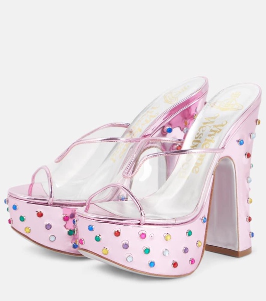 Candy embellished leather platform mules