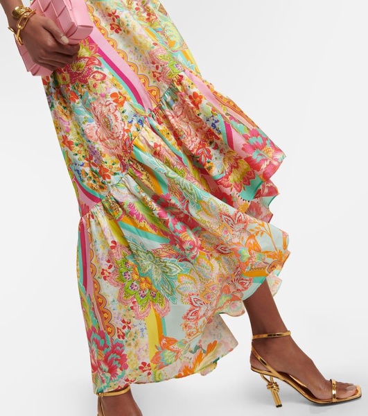 Printed ruffled silk midi dress