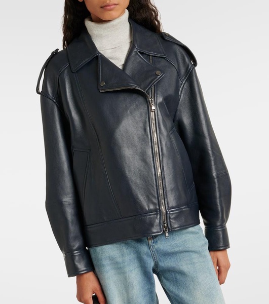 Oversized leather biker jacket