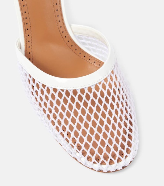 Leather-trimmed mesh pumps