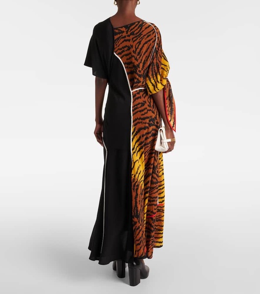 Asymmetric animal-print silk maxi dress