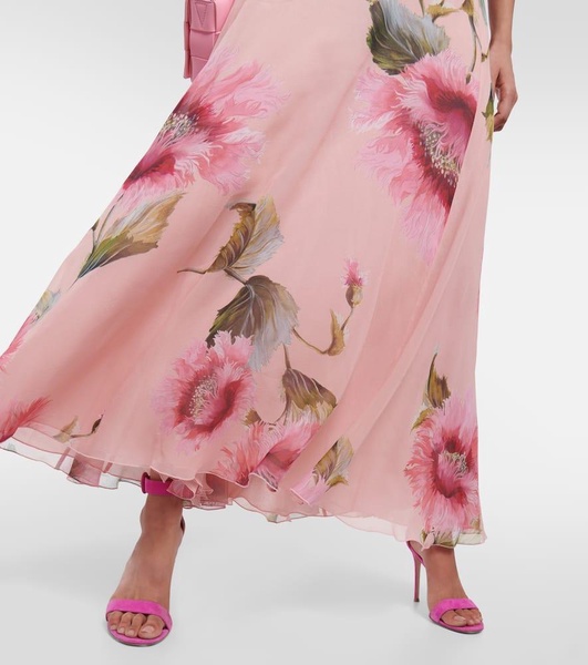 Caped floral silk georgette gown