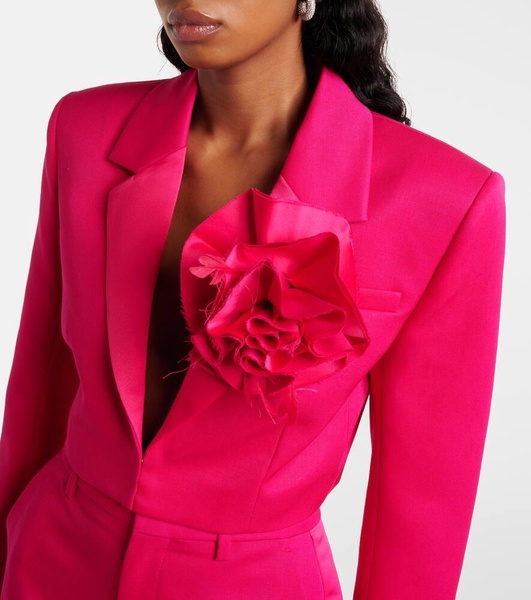 Floral-appliqué cropped wool blazer