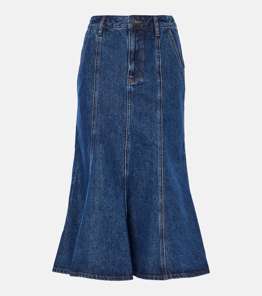 Flared denim midi skirt