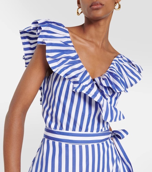 striped ruffled-trim cotton dress