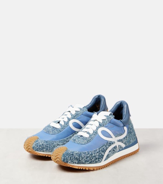 Flow Runner suede-trimmed denim sneakers