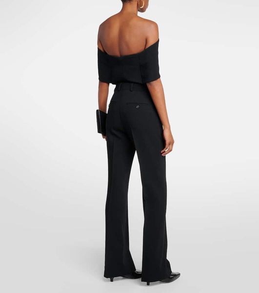 High-rise pleated crêpe flared pants