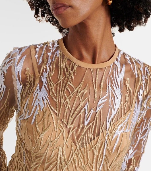 Embroidered tulle midi dress