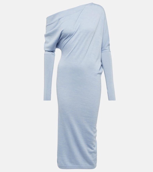 One-shoulder cashmere and silk midi dress