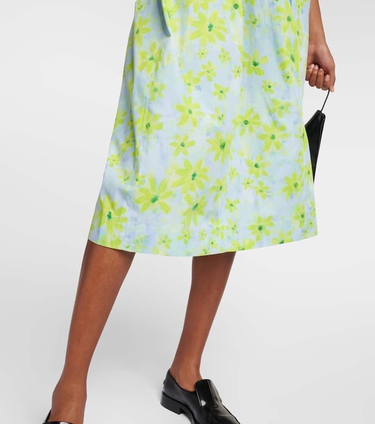 Floral cotton poplin midi skirt