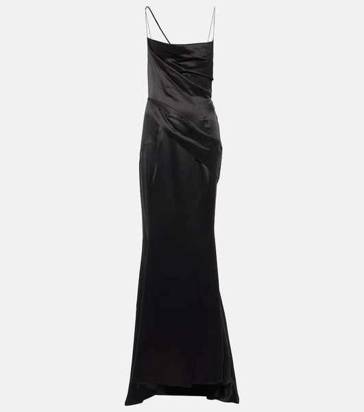 Gathered silk satin gown