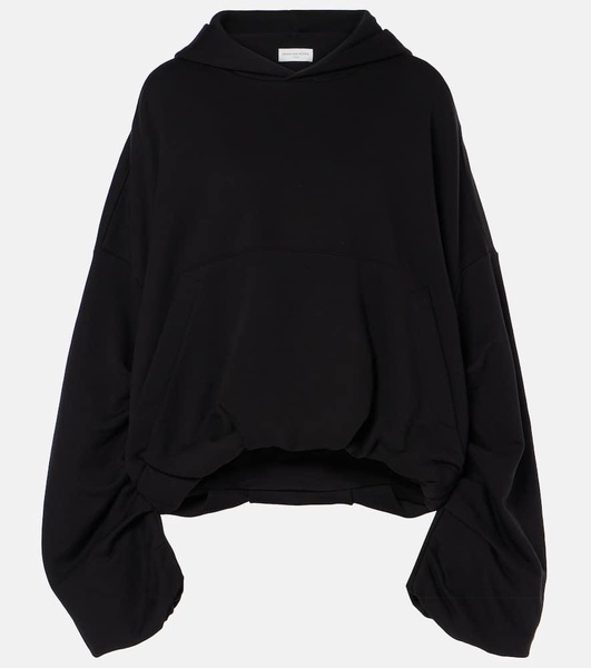 Oversized draped cotton jersey hoodie