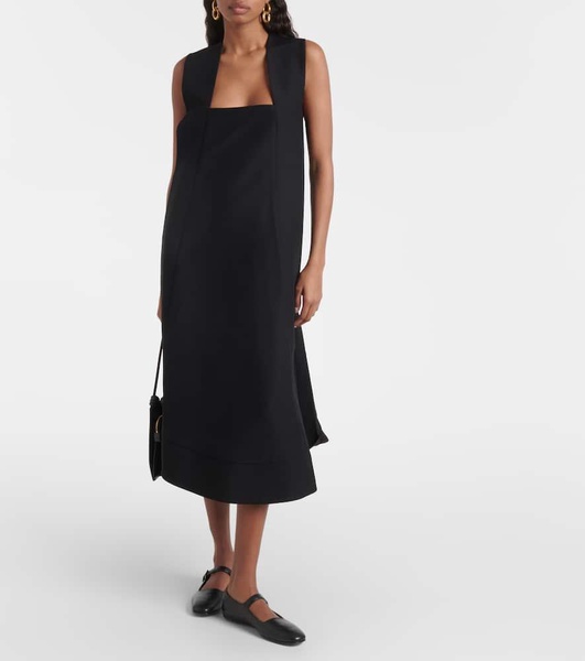 Border wool-blend faille midi dress