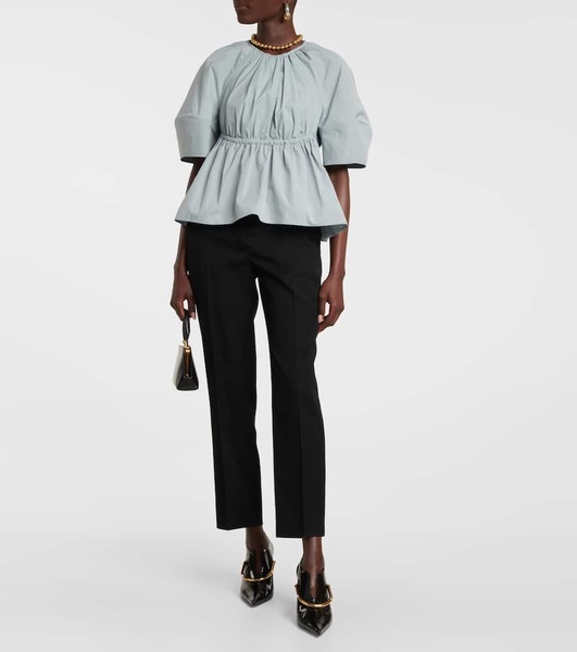 Gathered cotton poplin blouse