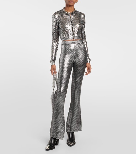 Metallic high-rise flared pants