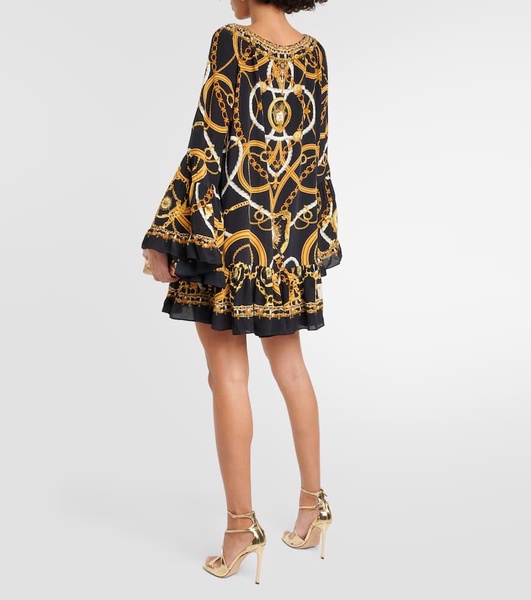 Printed off-shoulder silk crêpe minidress