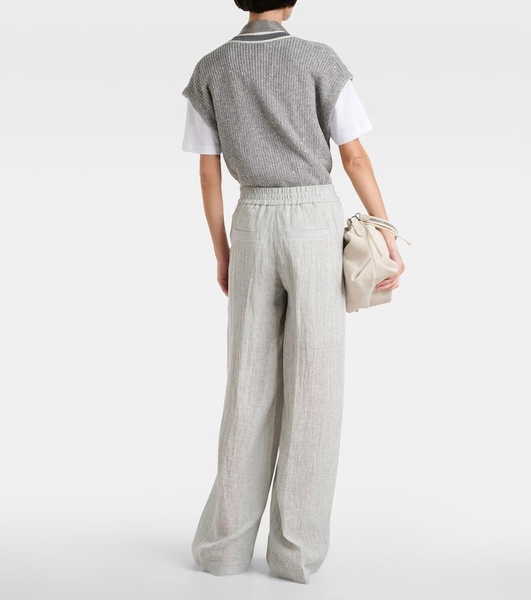 Low-rise linen-blend wide-leg sweatpants