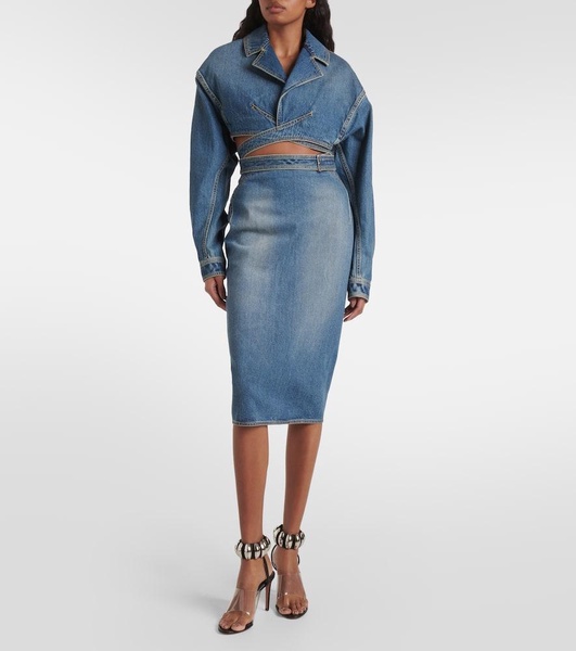 Blue Pencil Denim Midi Skirt