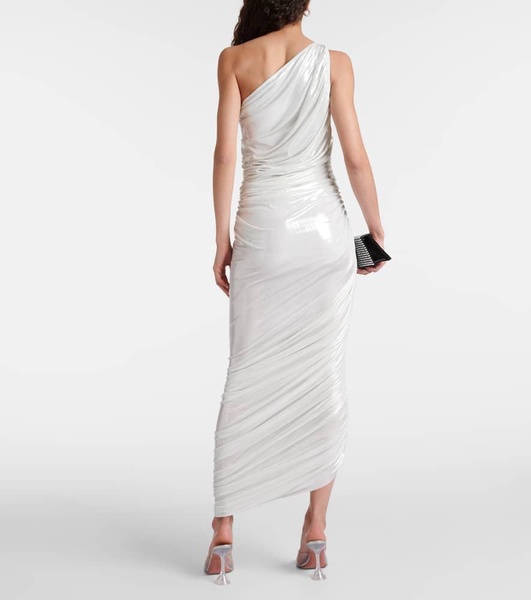 Diana one-shoulder ruched lamé gown