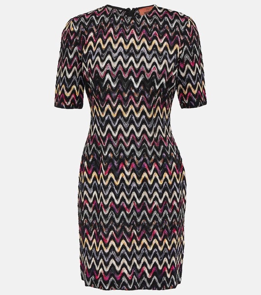 zigzag-embroidered wool-blend dress