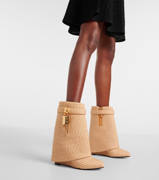 Shark Lock raffia-effect ankle boots