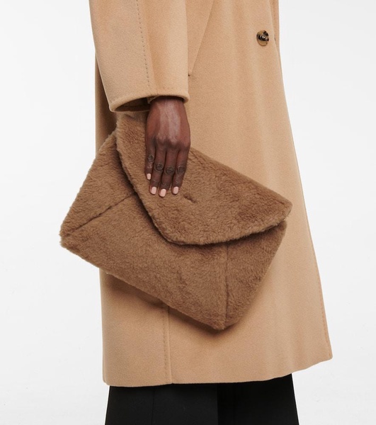 Camel hair and silk envelope clutch