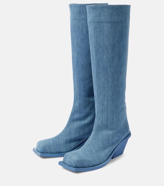 Blondine denim knee-high boots