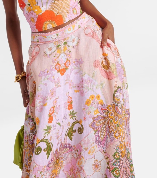 Embellished floral linen maxi skirt