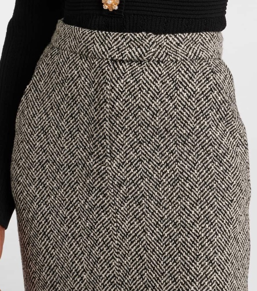 Herringbone high-rise midi skirt