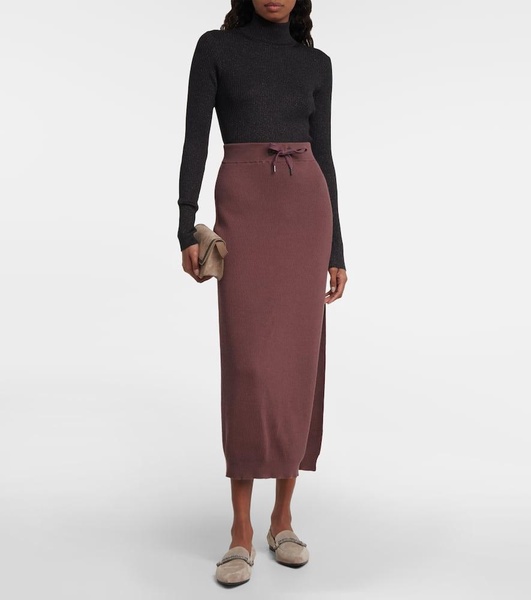 Ribbed-knit cotton midi skirt