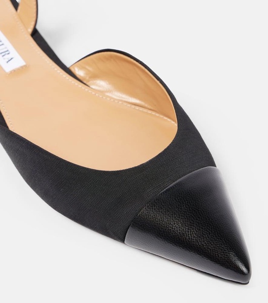 Leather-trimmed slingback flats