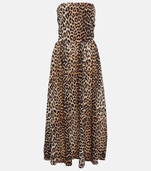 Leopard-print cotton midi dress