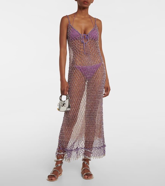 Beaded fishnet midi dress