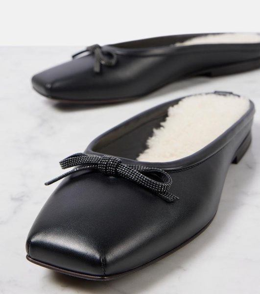 Shearling-lined leather mules