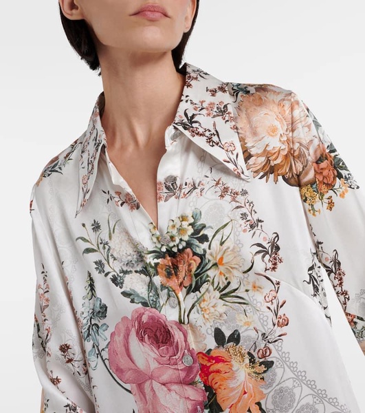 Floral silk satin shirt dress