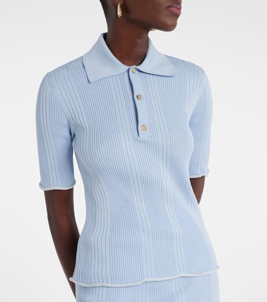 Ribbed-knit cotton polo shirt