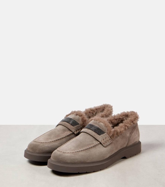 Monili shearling-lined suede loafers