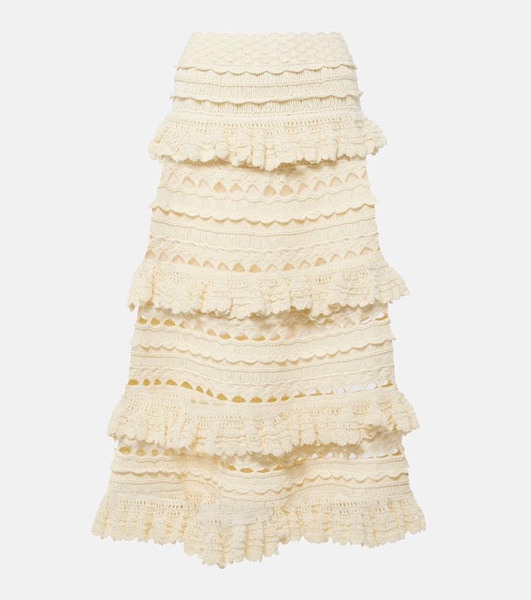 Waverly ruffled crochet cotton midi skirt